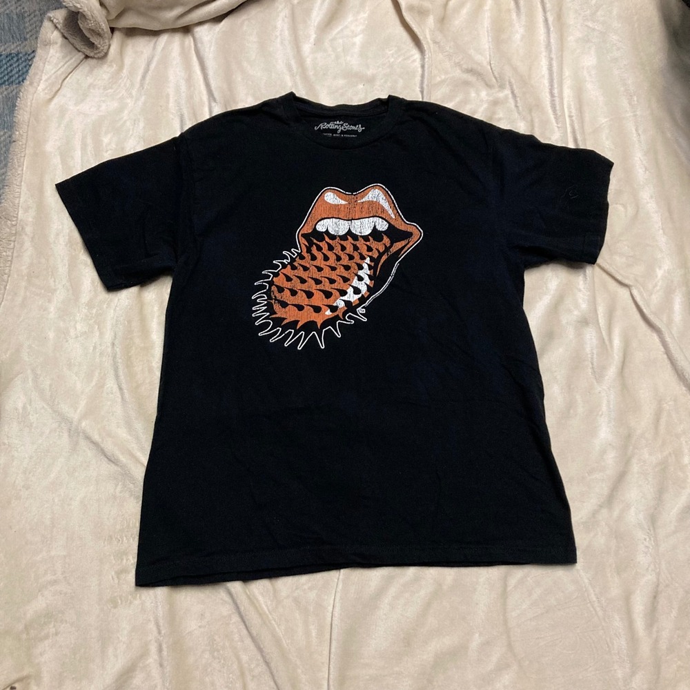 The Rolling Stones Spiked Tongue Football Graphic T-Shirt Black Large 2018